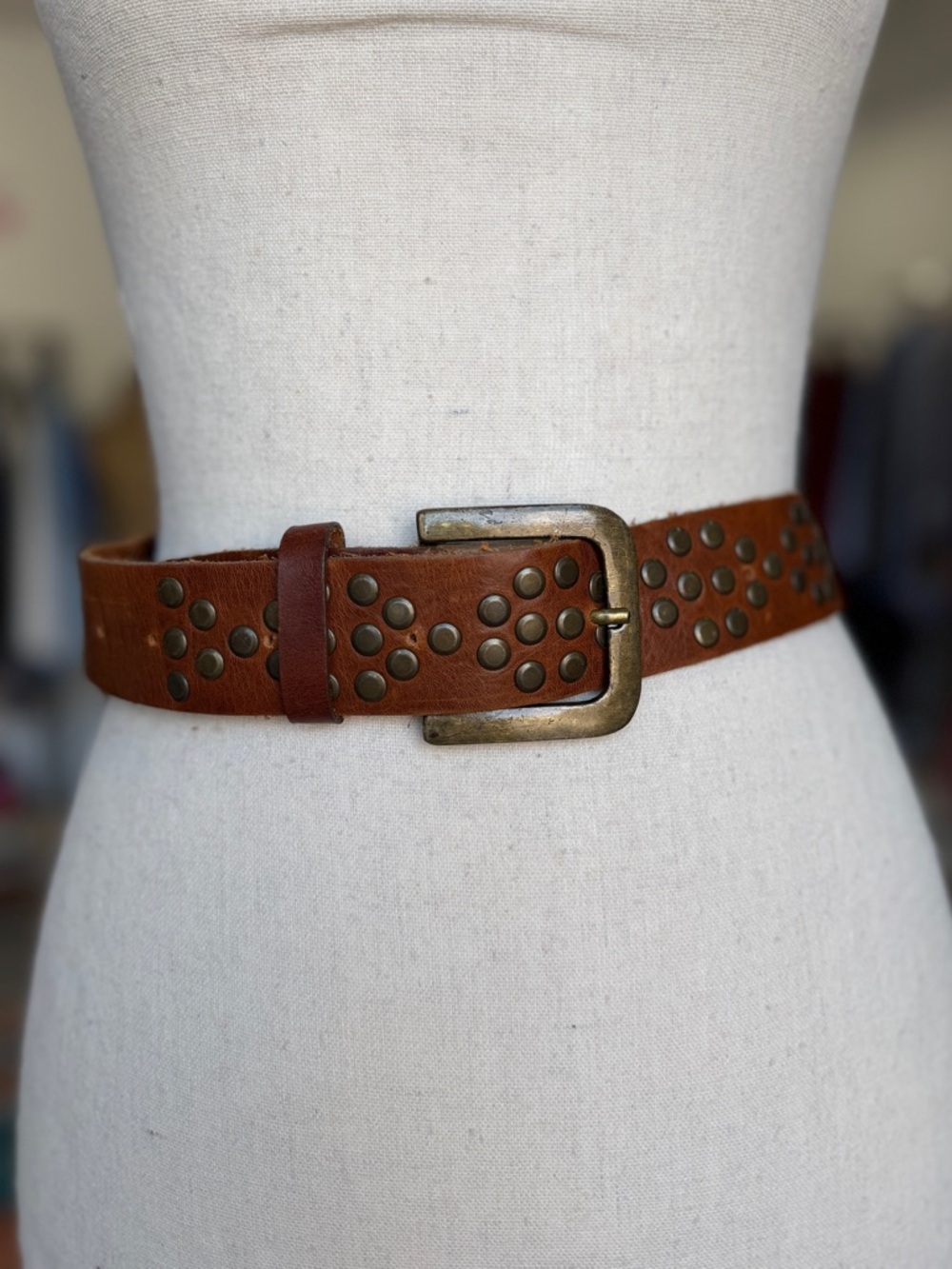 Vintage Leather Rock Studded Brown Belt Size 36